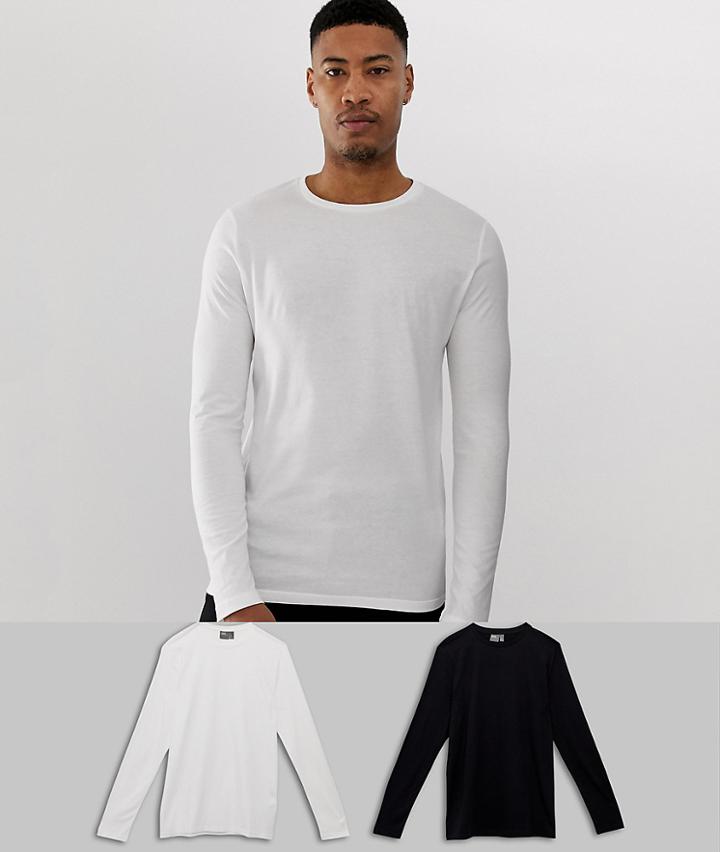 Asos Design Tall 2 Pack Organic Long Sleeve T-shirt With Crew Neck Save-multi