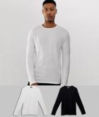 Asos Design Tall 2 Pack Organic Long Sleeve T-shirt With Crew Neck Save-multi