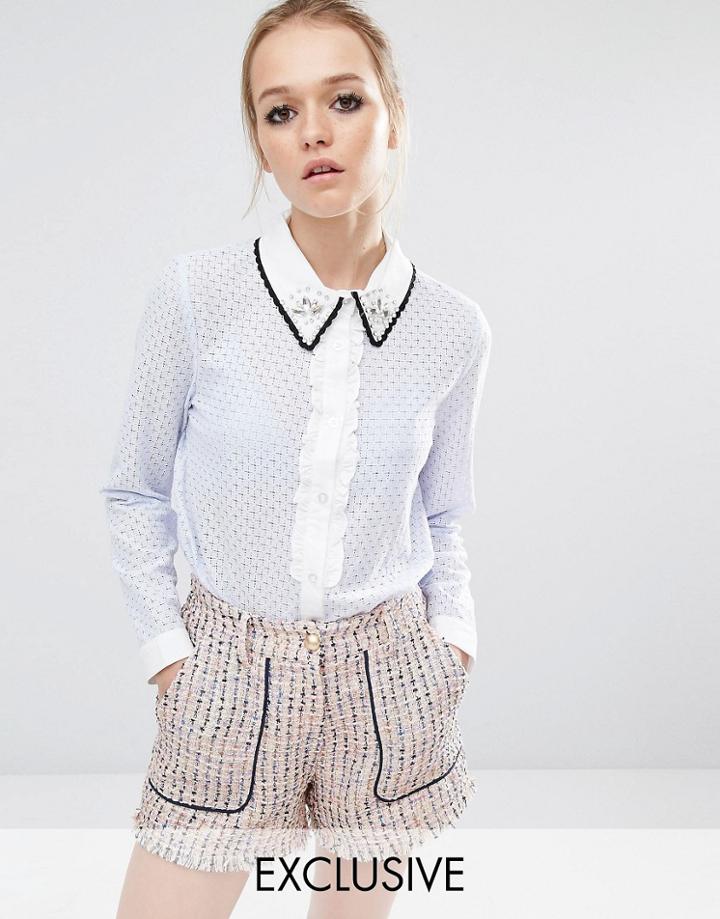 Sister Jane Periwinkle Lace Blouse With Contrast Collar - Blue