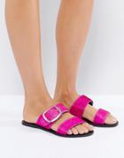 New Look Pony Leather Buckle Flat Sandal - Pink