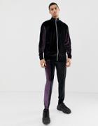 Asos Design Tracksuit Track Jacket/skinny Sweatpants With Color Blocking In Velour-black
