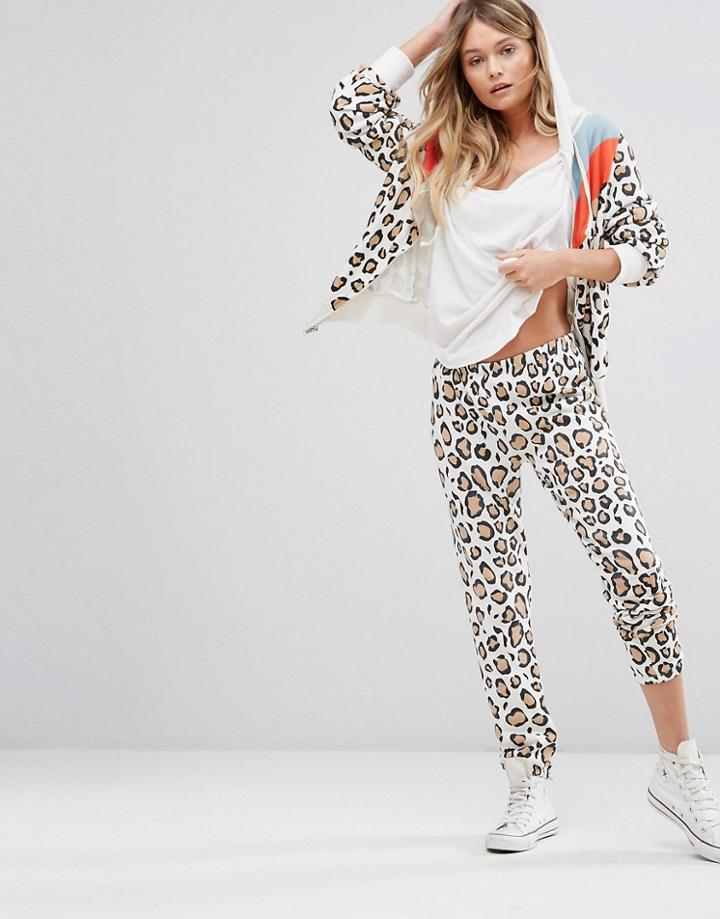 Wildfox Retro Leopard Tracksuit Pant - White