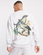 Asos Design Oversized Sweatshirt In White Heather With Photographic Bird Print