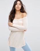 Asos Off Shoulder Slouchy Top With Side Splits - Pink