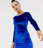Collusion Velvet Bodycon Dress With Low Back - Blue
