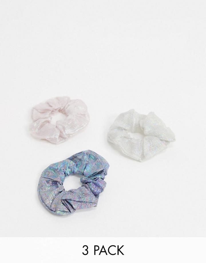 My Accessories London Hair Scrunchies Multipack X 3 In Metallic Organza Hi Shine