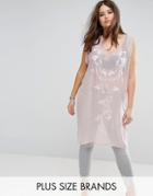 Religion Plus Sheer Mesh Shift Dress With Floral Embroidery - Pink