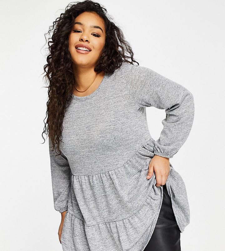 Yours Tunic Top With Tiered Hem In Gray-grey