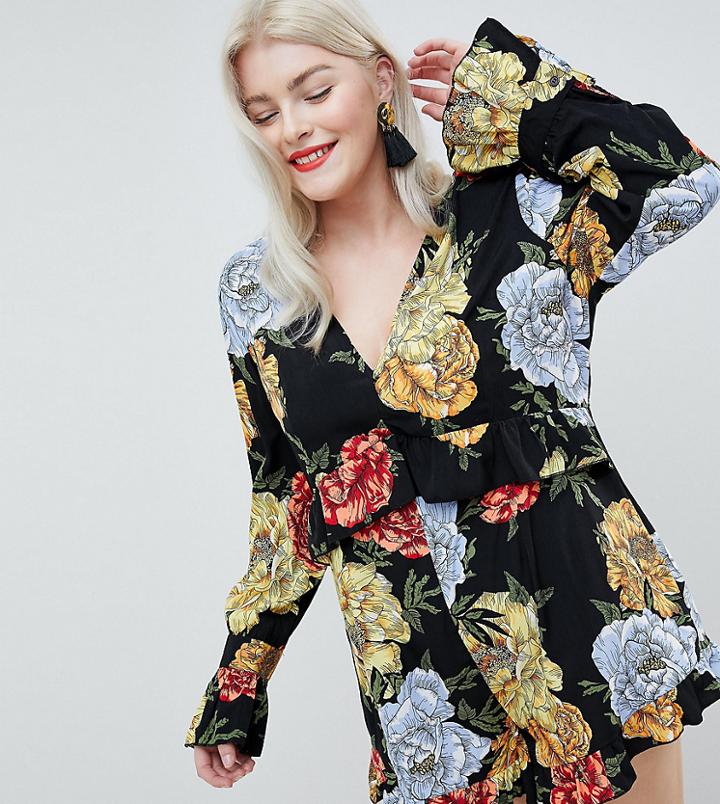 Boohoo Plus Floral Romper - Black
