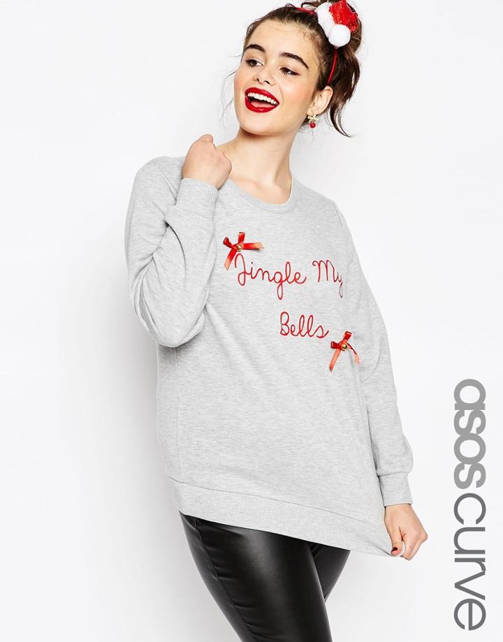 Asos Curve Holidays Sweatshirt With Jingle My Bells - Gray Marl