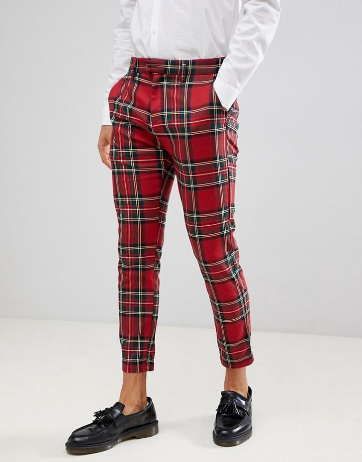 Pull & Bear Tailored Pants In Red Check - Red