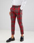 Pull & Bear Tailored Pants In Red Check - Red