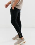 Asos Design Super Skinny Sweatpants In Black With Gold Zip Cuffs