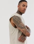 Asos Design Oversized Longline Tank In Humus-beige