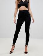 Asos Design Rivington High Waist Denim Jeggings With Rhinestone Detail - Black
