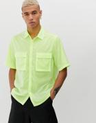 Asos Design Oversized Mesh & Nylon Double Layer Shirt With Double Pockets - Yellow