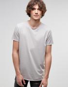 Asos Longline T-shirt With Raw Crew Neck In Gray - Chateau Gray