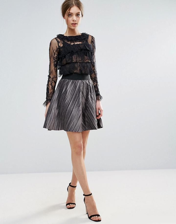 Y.a.s Velvene Plisse Mini Skirt - Silver
