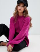 Boohoo High Neck Ribbed Sweater In Raspberry - Pink