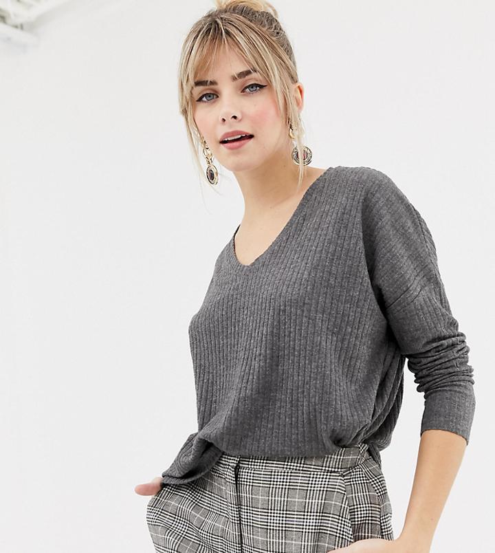 New Look Brushed Rib Top In Dark Gray