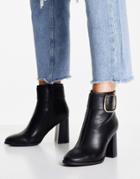 Asos Design Repeat Block Heel Buckle Boots In Black