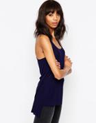 Asos Tank With Step Back Hem In Rib - Navy