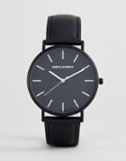 Asos Design Plus Leather Watch In Monochrome - Black