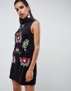 Asos Design Scuba Mini Shift Dress With Heart Embellishment-black