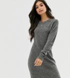 Brave Soul Petite Grungy Round Neck Sweater Dress - Gray