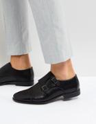 Asos Monk Shoes In Black Faux Leather With Emboss Panel - Black