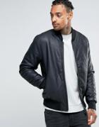 Bellfield Padded Leather Look Bomber Jacket - Navy