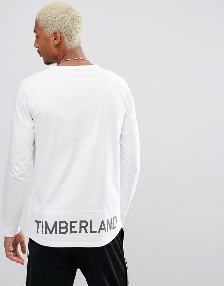 Timberland Oversized Long Sleeve Top Refelctive Back Hem Logo In White - White