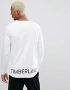 Timberland Oversized Long Sleeve Top Refelctive Back Hem Logo In White - White