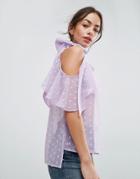 Asos Ruffle Blouse With Scarf Detail In Dobby - Purple