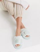 Loungeable Twist Detail Faux Fur Slides In Mint-green
