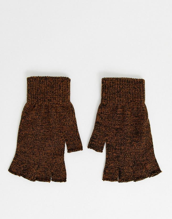 Asos Design Fingerless Gloves In Tobacco Twist-brown