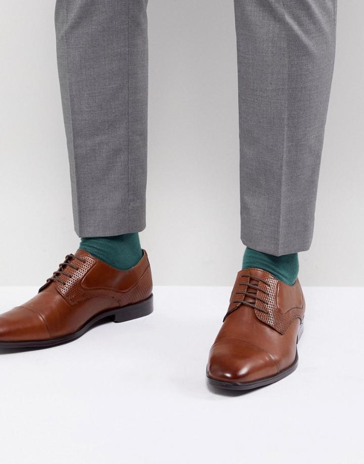 Asos Derby Shoes In Tan Leather With Diamond Emboss Panel - Tan