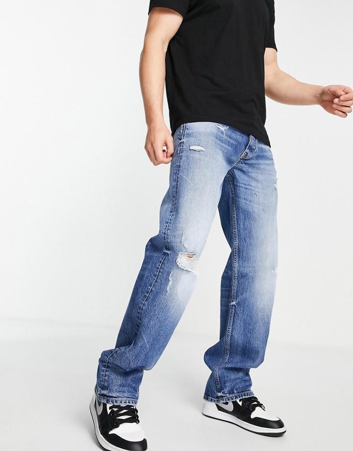 River Island Baggy Jeans In Medium Blue