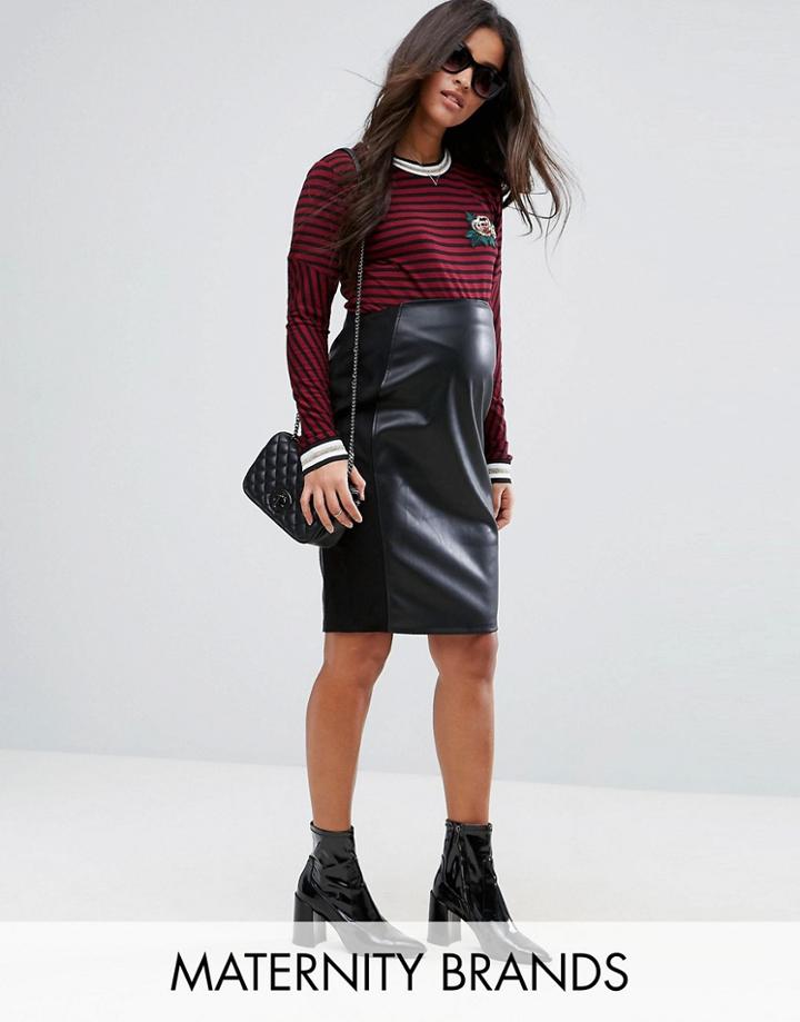 Supermom Over The Bump Leather Look Skirt - Black