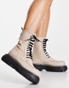 Topshop Apis Chunky Lace Up Boot In Off White-neutral