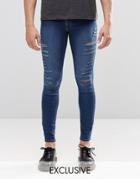 Cheap Monday Low Spray Slash Extreme Super Skinny Jeans In Mid Blue Extreme Rips - Mid Blue