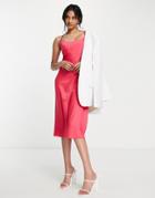 Lola May Satin Cami Midi Dress In Hot Pink
