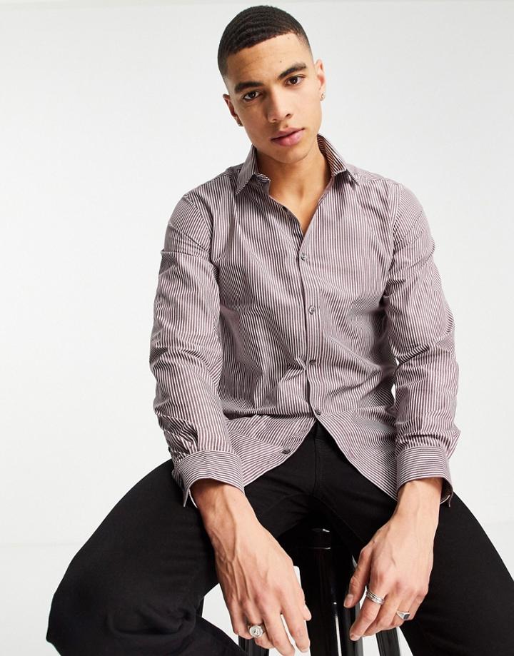 French Connection Striped Poplin Slim Fit Shirt In Burgundy-red