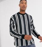 Asos Design Tall Oversized Long Sleeve Vertical Stripe T-shirt In Velour-black
