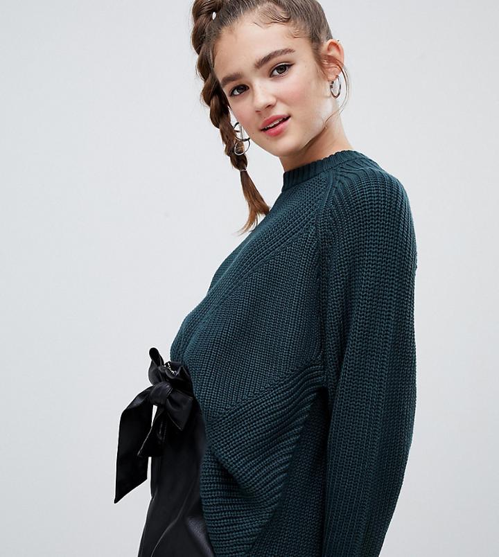 Monki Longline Textured Sweater In Green - Green
