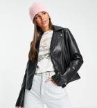 Asos Design Tall Ultimate Leather Look Moto Jacket In Black