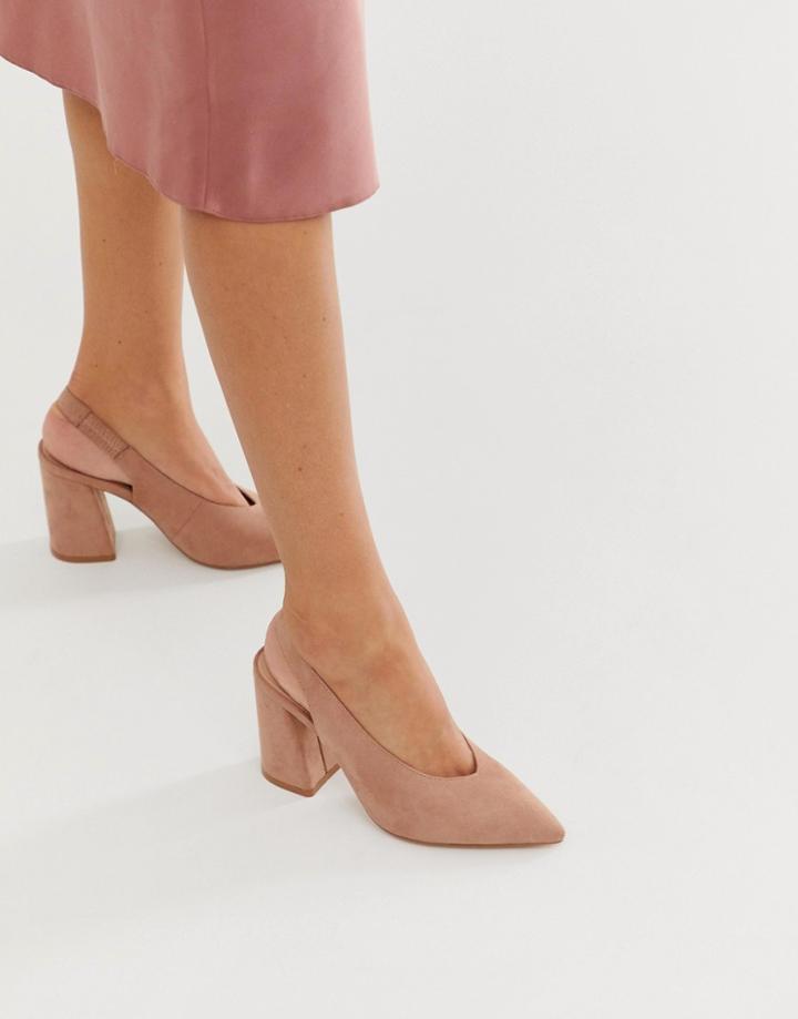 Miss Selfridge Block Heel Shoes With Sling Back In Nude - Black