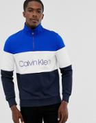 Calvin Klein Color Block Half Zip Sweatshirt In Blue