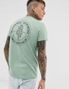 Asos Design T-shirt With Roll Sleeve And Snake Back Print-green