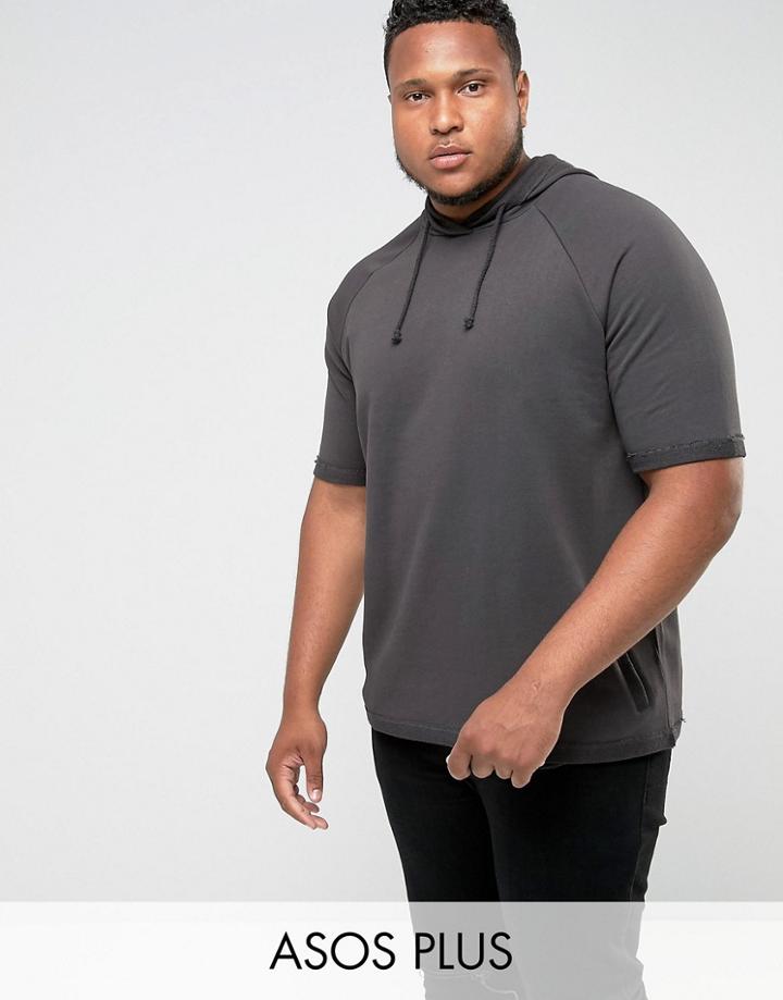 Asos Plus Short Sleeve Hoodie - Black